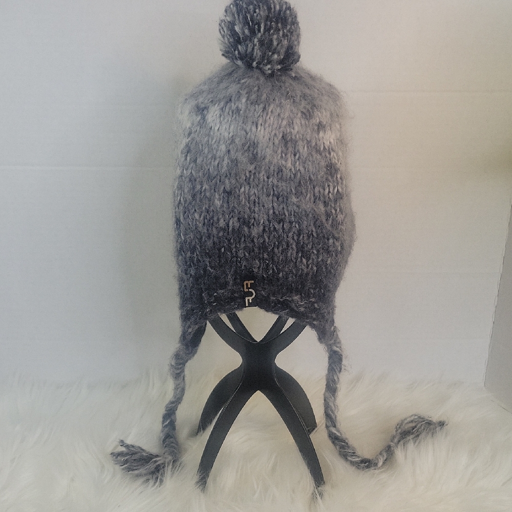 Turtle Fur Gray Knit Pom Winter Ear Flap‎ Hat Unisex OS